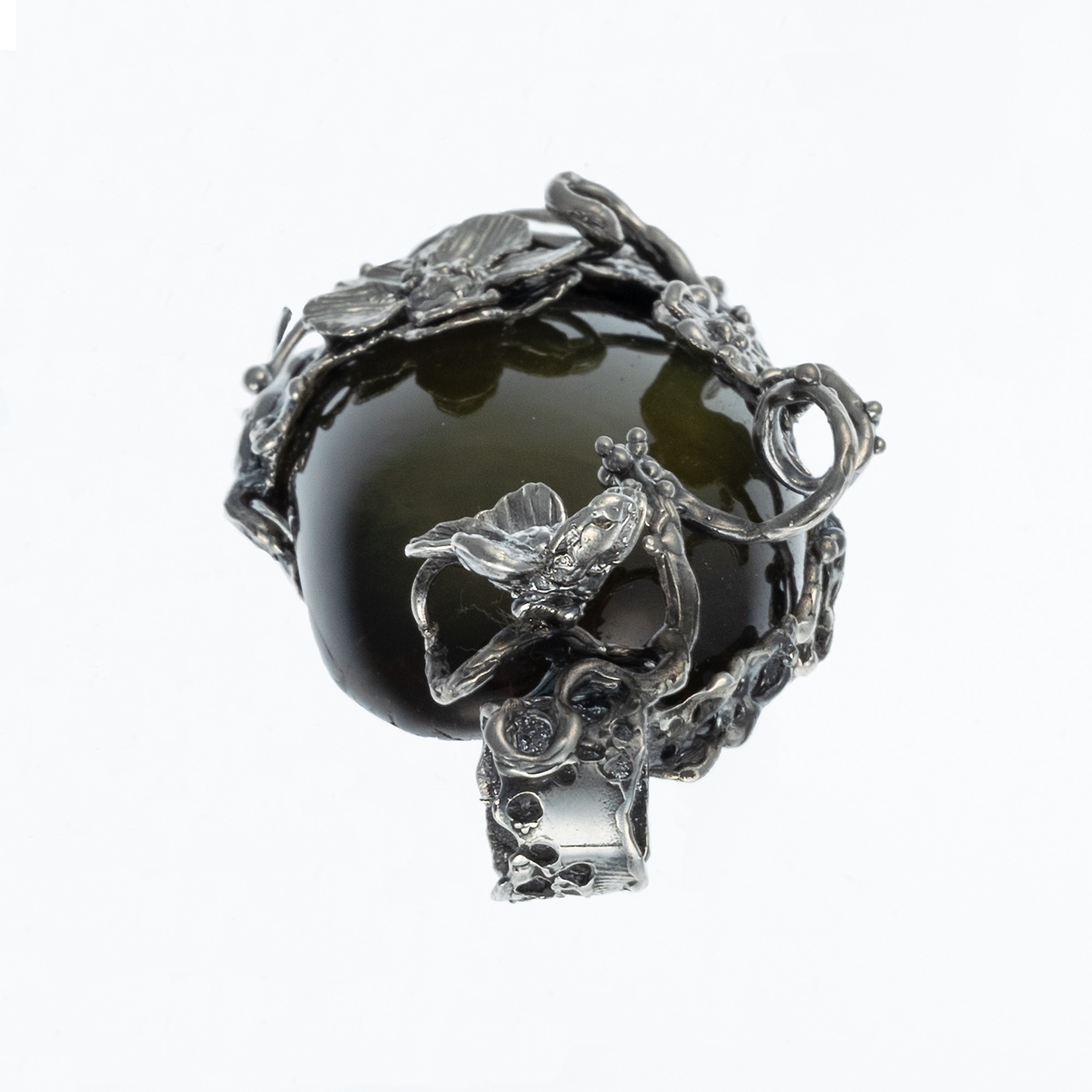 Sterling Silver Baltic Amber Pendant with Flowers 3